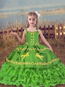 Beauteous Sleeveless Beading and Embroidery and Ruffled Layers Floor Length Little Girl Pageant Dress