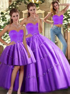Purple Sleeveless Tulle Lace Up Ball Gown Prom Dress for Sweet 16 and Quinceanera