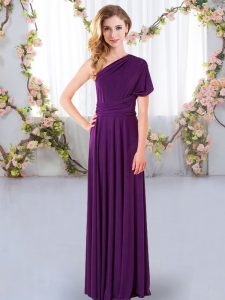 Best Floor Length Criss Cross Damas Dress Purple for Wedding Party with Ruching