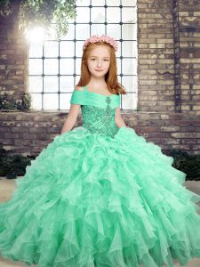 Apple Green Sleeveless Organza Lace Up Kids Pageant Dress for Party and Sweet 16 and Wedding Party