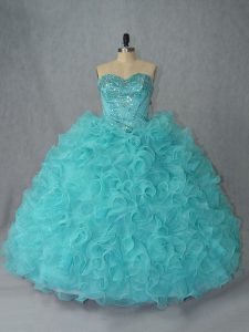 Aqua Blue Quinceanera Gowns Sweetheart Sleeveless Lace Up