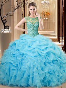 Scoop Sleeveless Organza Quinceanera Gown Beading and Ruffles Lace Up