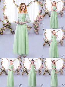 Tulle Off The Shoulder Half Sleeves Side Zipper Lace and Belt Court Dresses for Sweet 16 in Apple Green