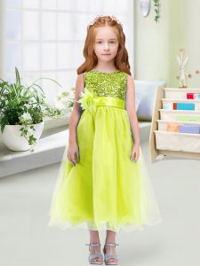 Yellow Green Sleeveless Organza Zipper Pageant Dress Wholesale for Wedding Party
