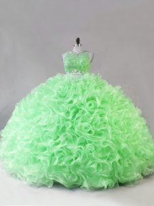 Scoop Sleeveless Zipper Quinceanera Dresses Fabric With Rolling Flowers