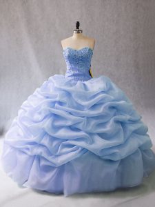 Sophisticated Organza Sweetheart Sleeveless Lace Up Beading and Pick Ups 15 Quinceanera Dress in Light Blue