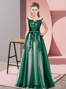 Dark Green Zipper Dama Dress for Quinceanera Beading and Lace Sleeveless Floor Length