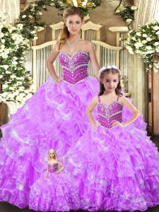 Luxurious Sweetheart Sleeveless Organza Ball Gown Prom Dress Beading and Ruffles Lace Up