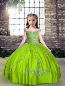 Off The Shoulder Lace Up Beading Pageant Dresses Sleeveless