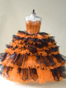 Beading Sweet 16 Dresses Orange Lace Up Sleeveless Floor Length
