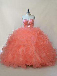Sweetheart Sleeveless Organza and Tulle Quinceanera Dresses Beading and Ruffles Lace Up
