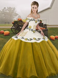 Off The Shoulder Sleeveless Organza 15th Birthday Dress Embroidery Lace Up