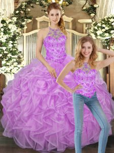 Cheap Lilac Sleeveless Tulle Lace Up Party Dress for Military Ball and Sweet 16 and Quinceanera