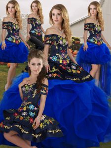 Royal Blue Sleeveless Embroidery and Ruffles Floor Length Sweet 16 Dress