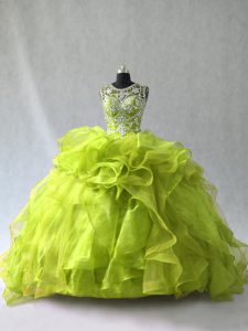 Graceful Yellow Green Quince Ball Gowns Sweet 16 and Quinceanera with Beading and Ruffles Scoop Sleeveless Lace Up