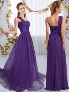 Customized Sleeveless Ruching Lace Up Damas Dress