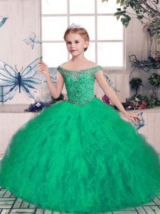 Off The Shoulder Sleeveless Lace Up Pageant Dress Toddler Green Tulle