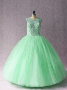 Apple Green Lace Up Scoop Beading 15th Birthday Dress Tulle Sleeveless