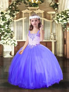 Ball Gowns Little Girls Pageant Dress Blue Straps Tulle Sleeveless Floor Length Lace Up