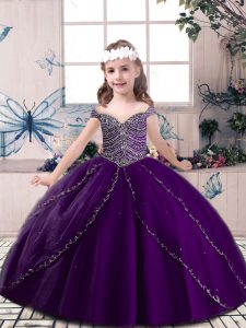 Gorgeous Tulle Sleeveless Floor Length Kids Pageant Dress and Beading