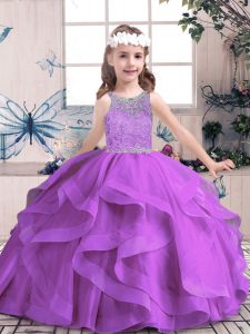 Fashionable Purple Scoop Lace Up Beading and Ruffles Little Girl Pageant Dress Sleeveless