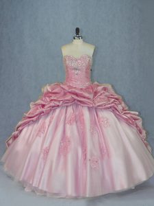Fantastic Pink Sweetheart Neckline Beading and Appliques and Pick Ups Quinceanera Dresses Sleeveless Lace Up
