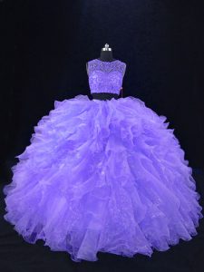 Free and Easy Floor Length Zipper Quinceanera Dress Lavender for Sweet 16 and Quinceanera with Beading and Ruffles