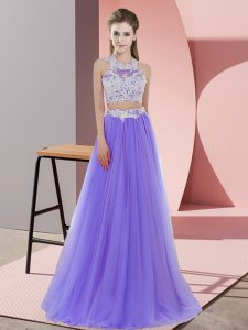 Lavender Halter Top Neckline Lace Dama Dress Sleeveless Zipper