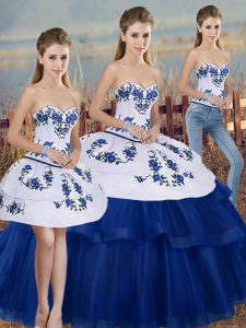Eye-catching Royal Blue Lace Up Sweet 16 Quinceanera Dress Embroidery and Bowknot Sleeveless Floor Length