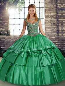 Glamorous Floor Length Green Vestidos de Quinceanera Taffeta Sleeveless Beading and Ruffled Layers