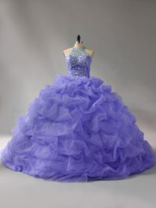 Sexy Ball Gowns Sleeveless Lavender Quinceanera Dresses Court Train Lace Up