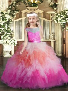 Adorable Lace and Ruffles Kids Pageant Dress Multi-color Backless Sleeveless Floor Length