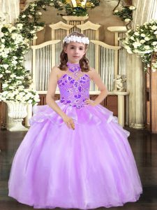 Best Halter Top Sleeveless Lace Up Custom Made Pageant Dress Lavender Organza
