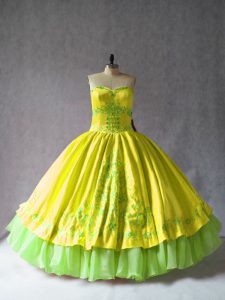 Glorious Sweetheart Sleeveless Satin and Organza Sweet 16 Quinceanera Dress Embroidery Lace Up
