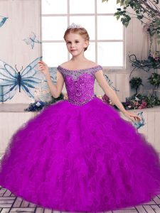 New Arrival Sleeveless Lace Up Floor Length Beading and Ruffles Pageant Dress Womens