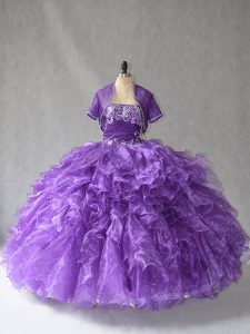 Most Popular Purple Taffeta Lace Up Strapless Sleeveless Floor Length Sweet 16 Dress Beading and Ruffles