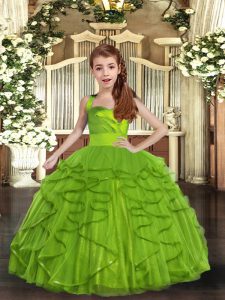 Olive Green Lace Up Pageant Dress Wholesale Ruffles Sleeveless Floor Length