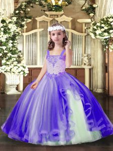 Lavender Sleeveless Beading Floor Length Kids Formal Wear