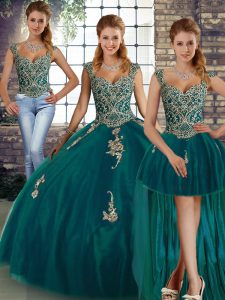 Floor Length Peacock Green Military Ball Dresses For Women Straps Sleeveless Lace Up