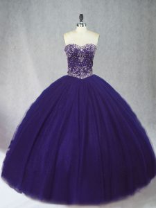 On Sale Floor Length Purple Sweet 16 Dress Sweetheart Sleeveless Lace Up