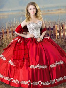 Nice Floor Length Red 15th Birthday Dress Sweetheart Sleeveless Lace Up