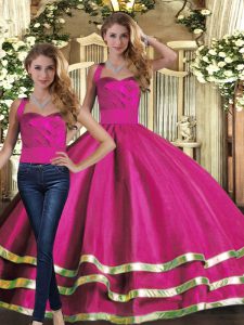 Luxurious Ruffled Layers Quinceanera Gowns Fuchsia Lace Up Sleeveless Floor Length