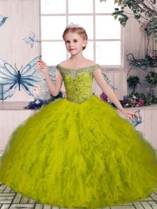 On Sale Sleeveless Tulle Little Girls Pageant Dress Beading and Ruffles Lace Up