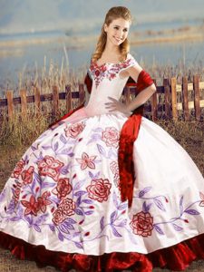 New Style White And Red Sleeveless Satin Lace Up Quinceanera Dress for Sweet 16 and Quinceanera