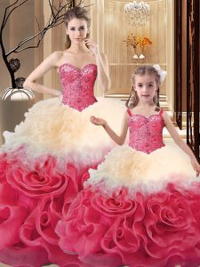 Decent Floor Length Lace Up Quinceanera Dress Multi-color for Sweet 16 and Quinceanera with Beading and Ruffles