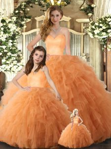 Orange Lace Up Sweetheart Ruffles 15th Birthday Dress Tulle Sleeveless