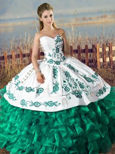 Green Ball Gowns Organza Sweetheart Sleeveless Embroidery and Ruffles Floor Length Lace Up Quinceanera Gown
