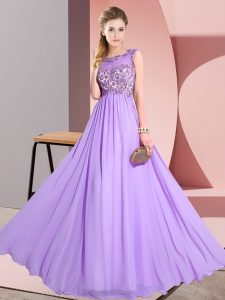 Lavender Backless Scoop Beading and Appliques Dama Dress Chiffon Sleeveless