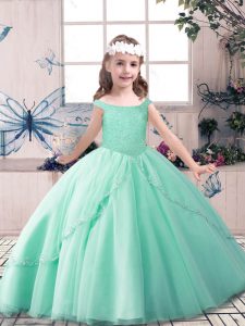 Super Green Off The Shoulder Neckline Beading Little Girls Pageant Dress Wholesale Sleeveless Lace Up