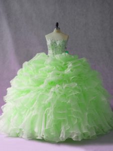 Excellent Green Sleeveless Brush Train Beading and Ruffles and Pick Ups Juniors Party Dress